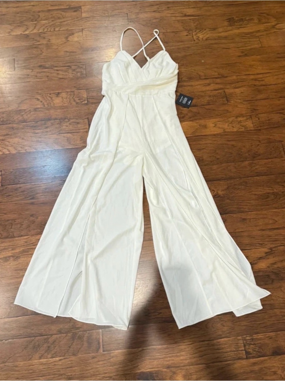 Lulu's Ivory Wide-Leg Jumpsuit with Crisscross Spaghetti Straps